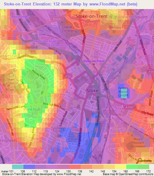Elevation of StokeonTrent,UK Elevation Map, Topography, Contour
