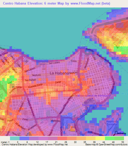 Elevation Of Centro Habana,cuba Elevation Map, Topography, Contour