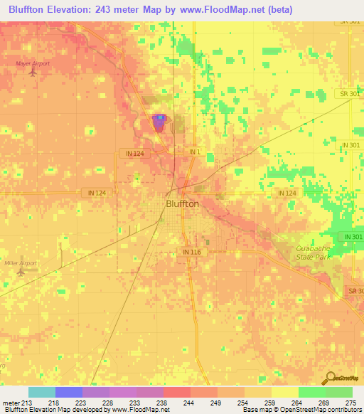 Elevation of Bluffton,US Elevation Map, Topography, Contour