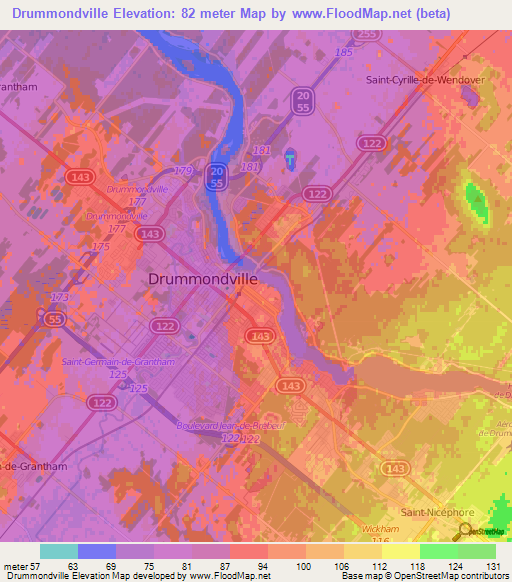 Elevation of Drummondville,Canada Elevation Map, Topography, Contour