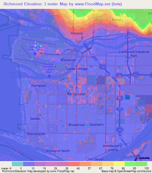 Elevation of Richmond,Canada Elevation Map, Topography, Contour