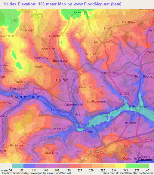 Elevation of Halifax,UK Elevation Map, Topography, Contour
