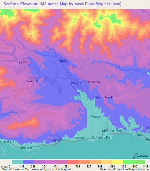 Elevation of Seaforth,Jamaica Elevation Map, Topography, Contour