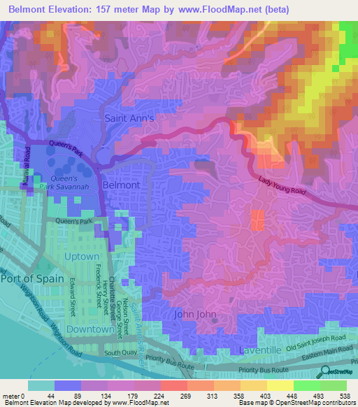 Elevation of Belmont,Trinidad and Tobago Elevation Map, Topography, Contour