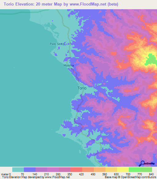 Elevation of Torio,Panama Elevation Map, Topography, Contour