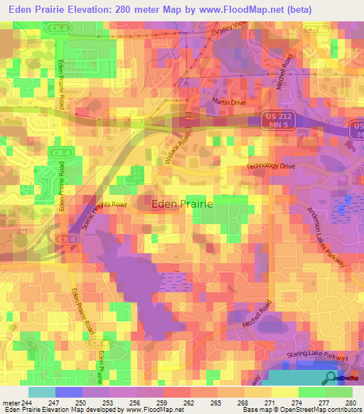 Elevation of Eden Prairie,US Elevation Map, Topography, Contour