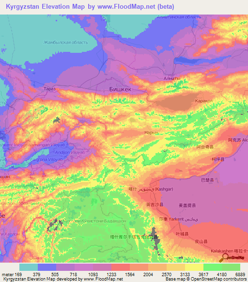 Kyrgyzstan Elevation Map