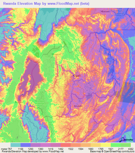 Rwanda Elevation Map