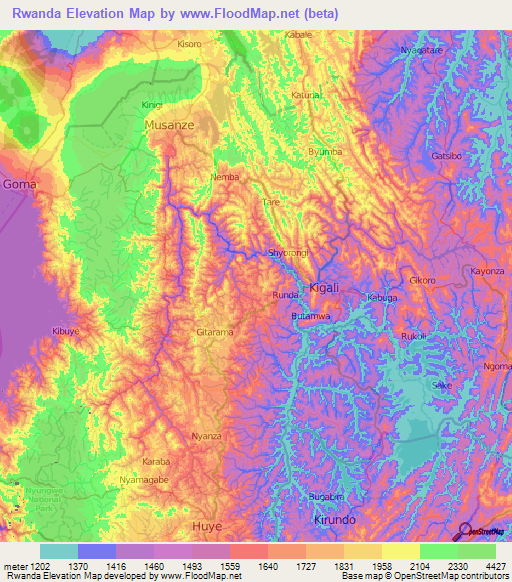 Rwanda Elevation and Elevation Maps of Cities, Topographic Map Contour