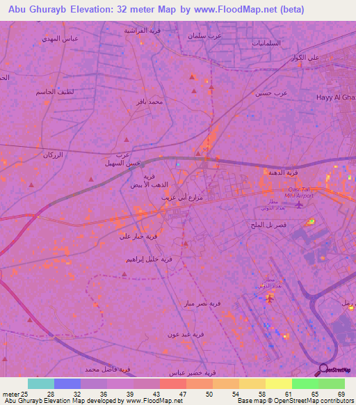 Abu Ghurayb,Iraq Elevation Map