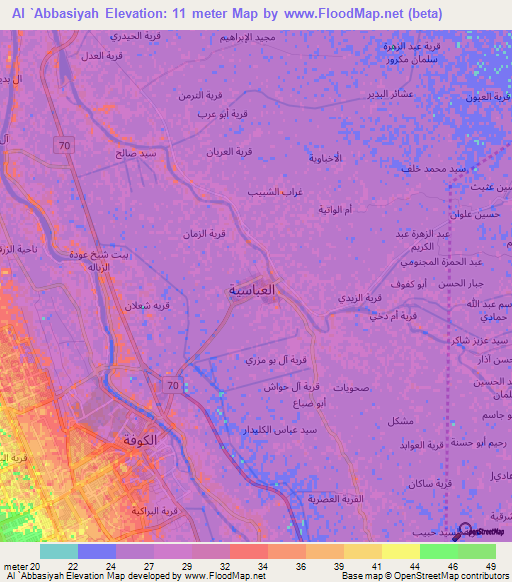 Al `Abbasiyah,Iraq Elevation Map