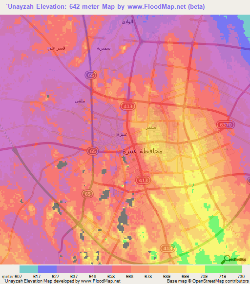 Elevation of `Unayzah,Saudi Arabia Elevation Map, Topography, Contour