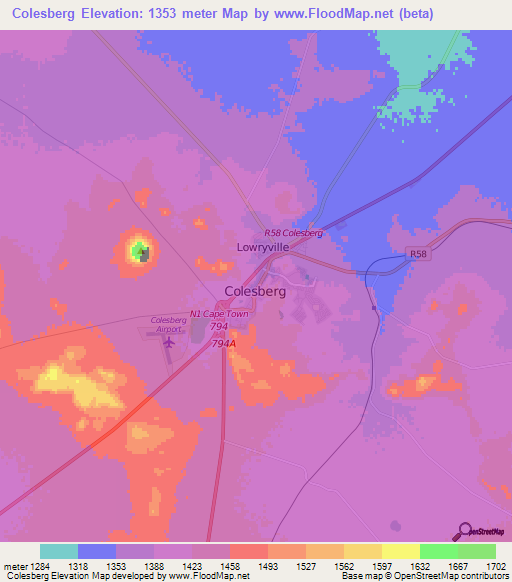 Colesberg,South Africa Elevation Map