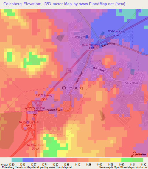 Colesberg,South Africa Elevation Map