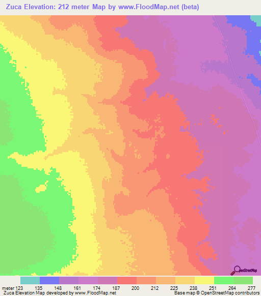 Zuca,Mozambique Elevation Map