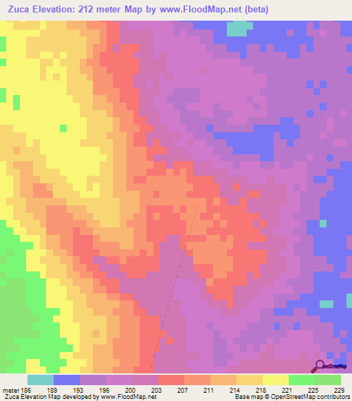 Zuca,Mozambique Elevation Map