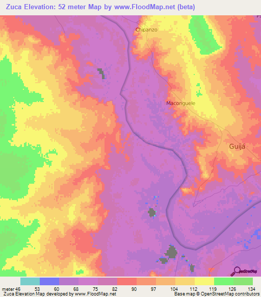 Zuca,Mozambique Elevation Map