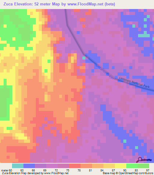 Zuca,Mozambique Elevation Map