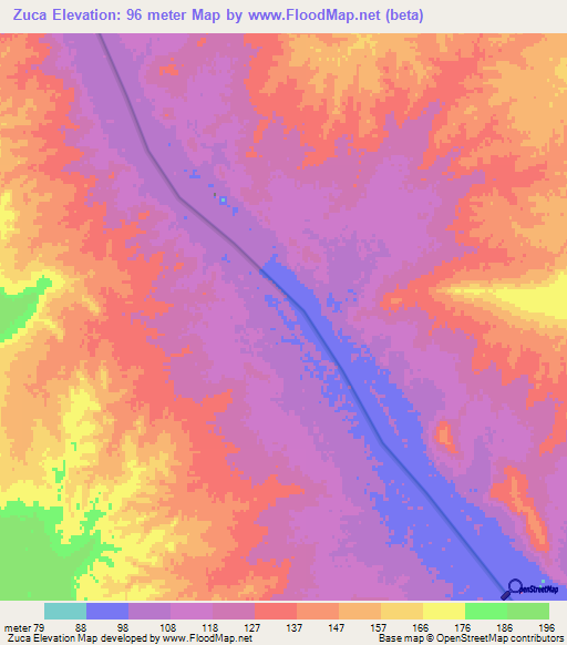 Zuca,Mozambique Elevation Map