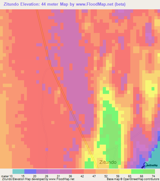 Zitundo,Mozambique Elevation Map