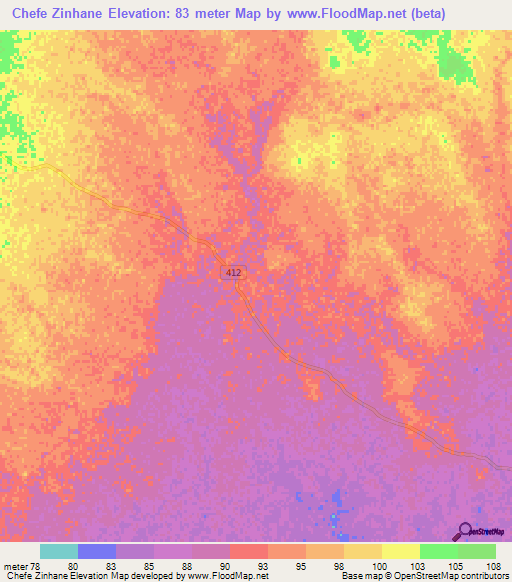 Chefe Zinhane,Mozambique Elevation Map