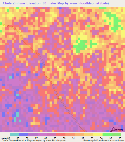 Chefe Zinhane,Mozambique Elevation Map