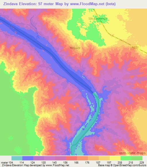 Zindava,Mozambique Elevation Map