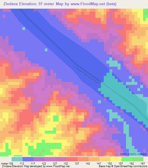 Zindava,Mozambique Elevation Map