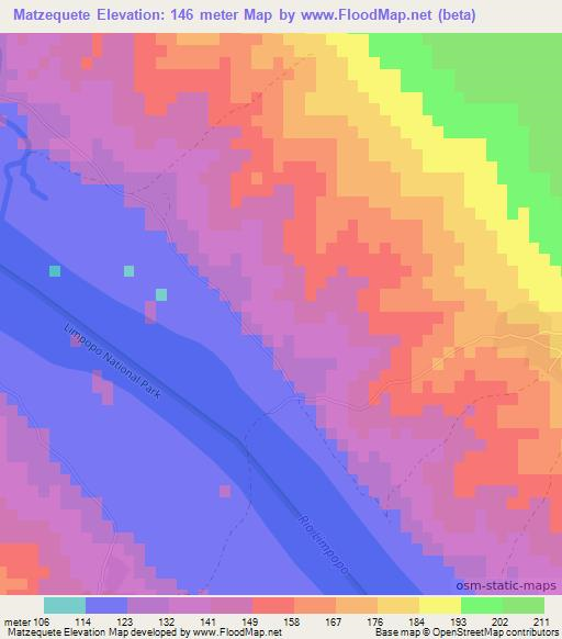 Matzequete,Mozambique Elevation Map