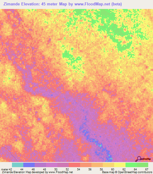 Zimande,Mozambique Elevation Map