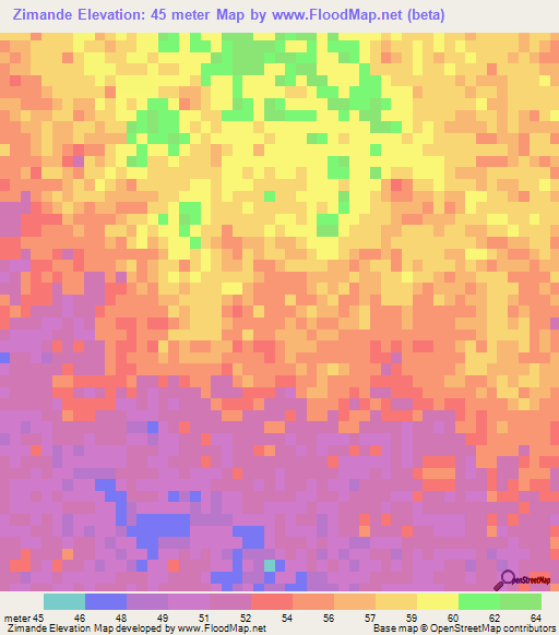 Zimande,Mozambique Elevation Map