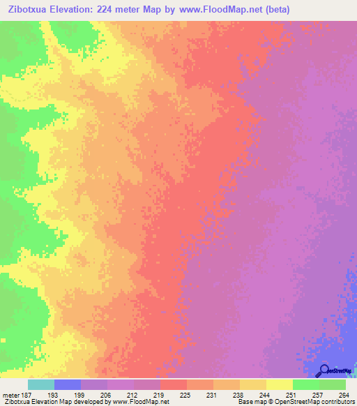 Zibotxua,Mozambique Elevation Map