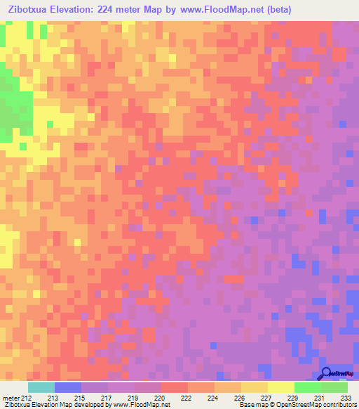 Zibotxua,Mozambique Elevation Map