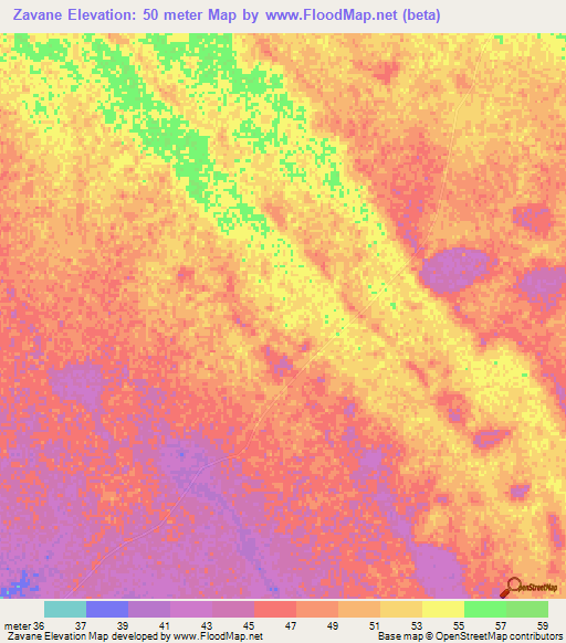 Zavane,Mozambique Elevation Map