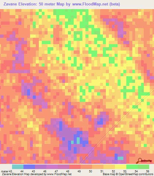 Zavane,Mozambique Elevation Map