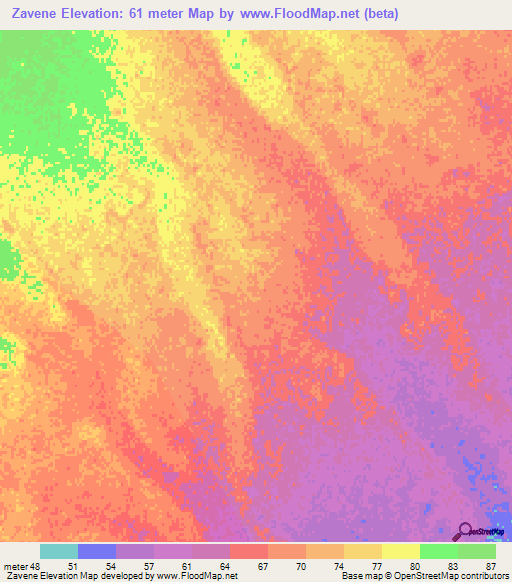 Zavene,Mozambique Elevation Map