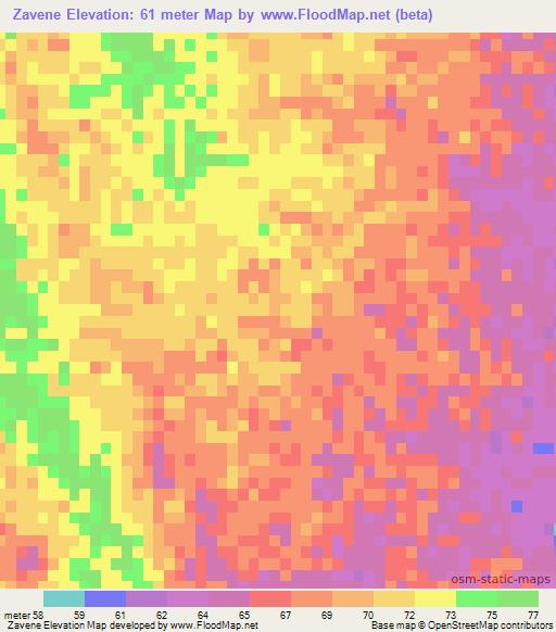 Zavene,Mozambique Elevation Map