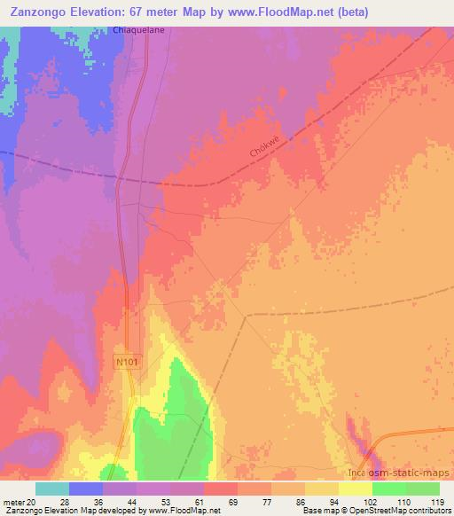 Zanzongo,Mozambique Elevation Map