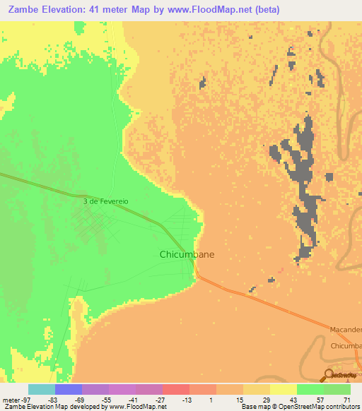 Zambe,Mozambique Elevation Map