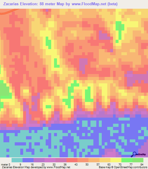 Zacarias,Mozambique Elevation Map