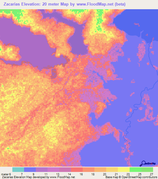 Zacarias,Mozambique Elevation Map