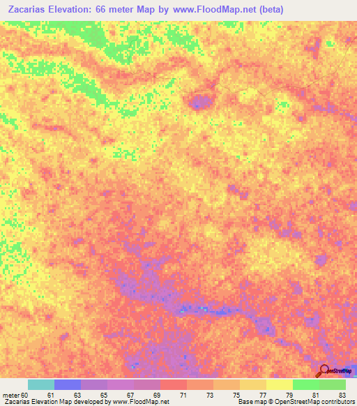 Zacarias,Mozambique Elevation Map