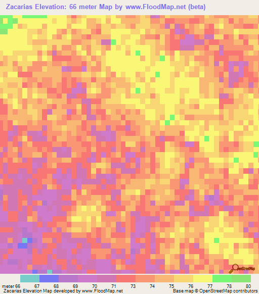 Zacarias,Mozambique Elevation Map