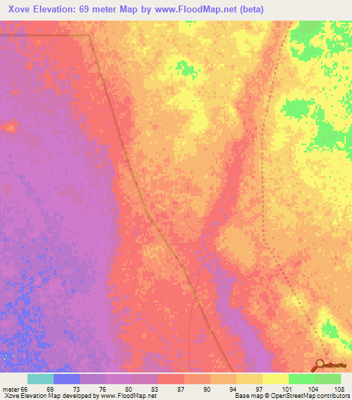 Xove,Mozambique Elevation Map