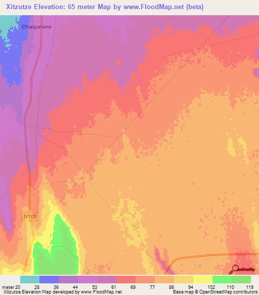 Xitzutze,Mozambique Elevation Map