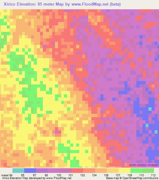 Xirico,Mozambique Elevation Map