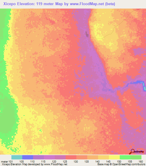 Xicepo,Mozambique Elevation Map