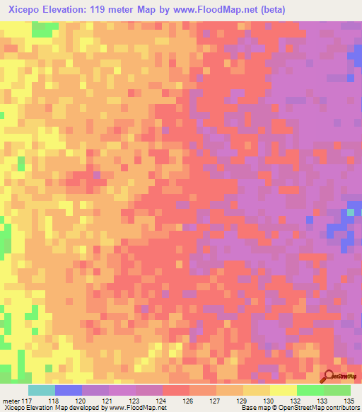 Xicepo,Mozambique Elevation Map