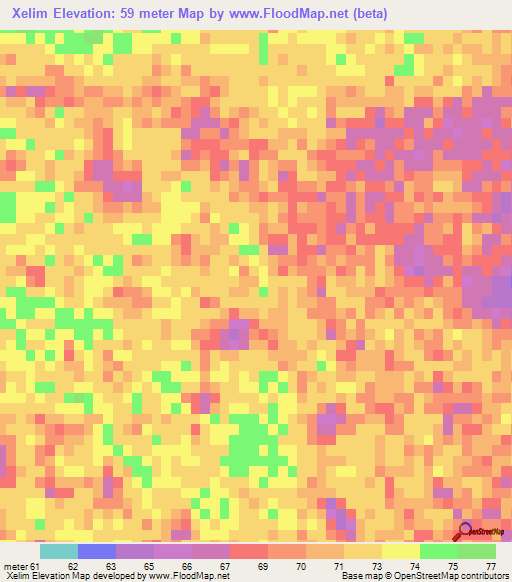 Xelim,Mozambique Elevation Map