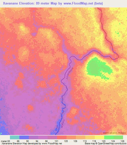 Xavanane,Mozambique Elevation Map